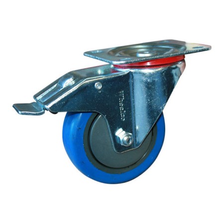 BLUE 100mm RUBBER CASTOR SWIVEL BRAKED BALL/B (100KG)